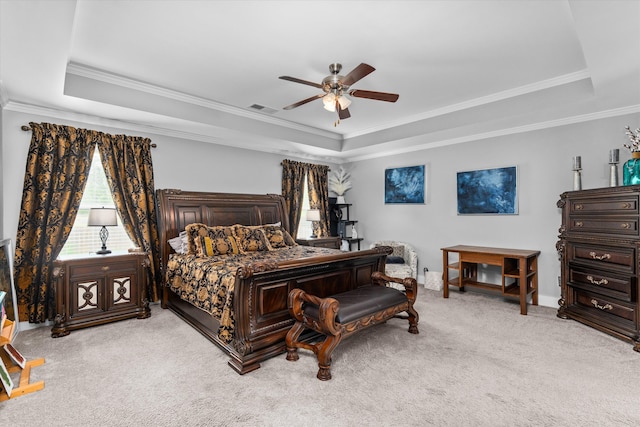 268 Anneswood Rd, Martinez, GA 30907 - bedroom featuring a raised ceiling, light colored carpet, crown molding, a ceiling fan, and baseboards