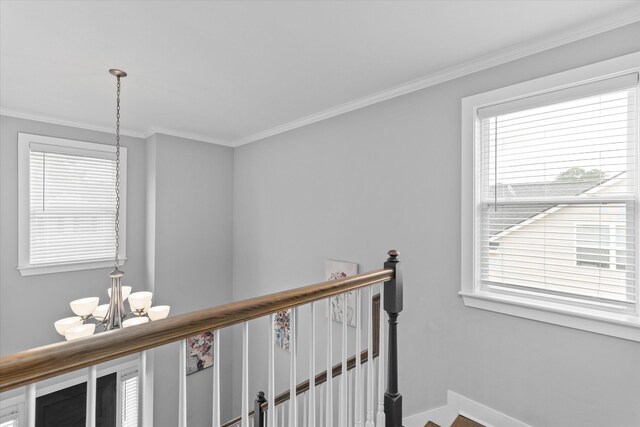 268 Anneswood Rd, Martinez, GA 30907 - hall with a chandelier, an upstairs landing, crown molding, plenty of natural light, and baseboards