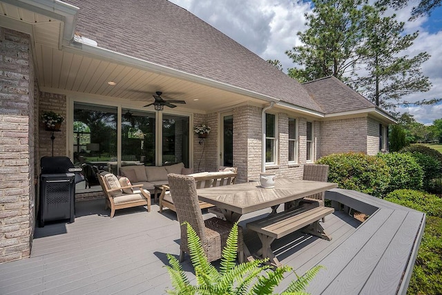 153 Longwood Green Ct, Aiken, SC 29803 - wooden terrace featuring ceiling fan, outdoor lounge area, and outdoor dining space
