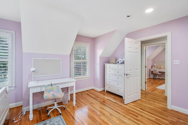 153 Longwood Green Ct, Aiken, SC 29803 - office space featuring baseboards, light wood finished floors, and lofted ceiling