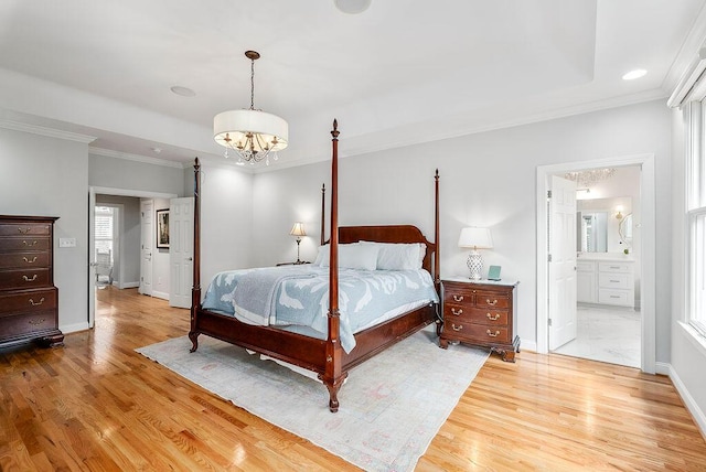153 Longwood Green Ct, Aiken, SC 29803 - bedroom featuring light wood-style floors, baseboards, ornamental molding, and a chandelier