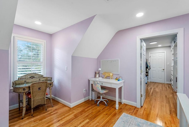 153 Longwood Green Ct, Aiken, SC 29803 - office space featuring baseboards, recessed lighting, light wood-style flooring, and lofted ceiling