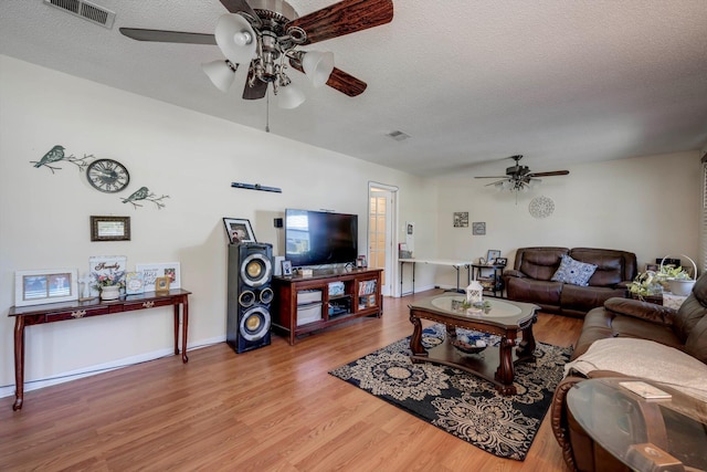 431 Edgar Cir, Thomson, GA 30824 - living area featuring ceiling fan, a textured ceiling, light wood-style floors, and baseboards