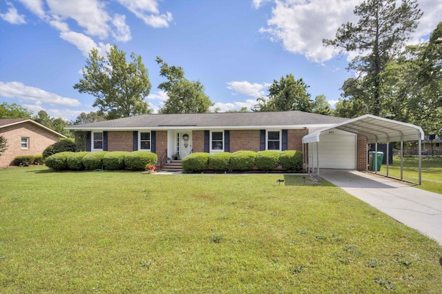 431 Edgar Cir, Thomson, GA 30824 - ranch-style home featuring a carport, a front yard, brick siding, and concrete driveway
