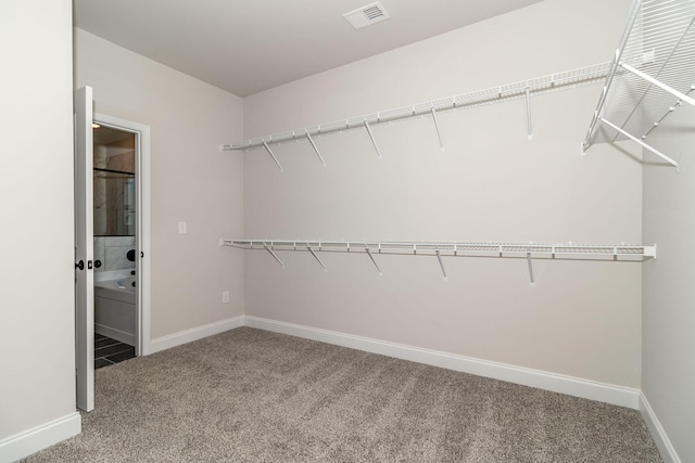 walk in closet with carpet