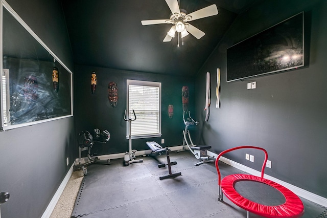 251 Wentworth Pl, Grovetown, GA 30813 - exercise room with ceiling fan, baseboards, and vaulted ceiling