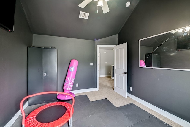 251 Wentworth Pl, Grovetown, GA 30813 - playroom featuring lofted ceiling, ceiling fan, carpet flooring, and baseboards