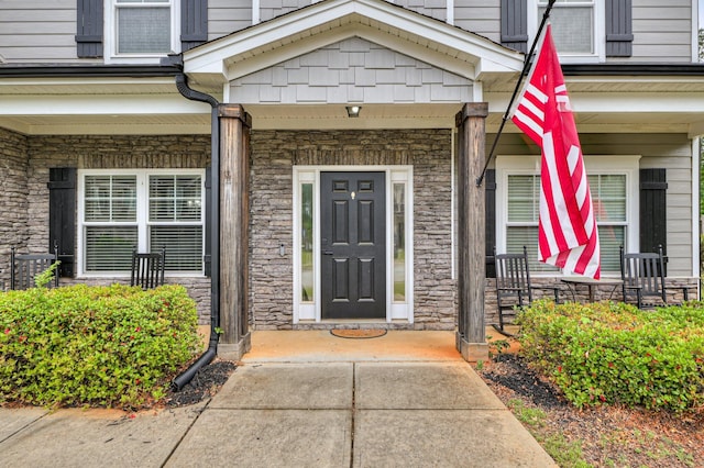 251 Wentworth Pl, Grovetown, GA 30813 - view of exterior entry featuring a porch and stone siding