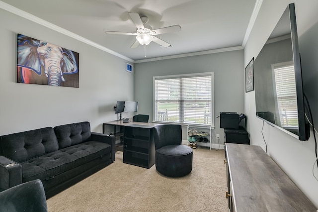 251 Wentworth Pl, Grovetown, GA 30813 - office with carpet flooring, a ceiling fan, crown molding, and baseboards