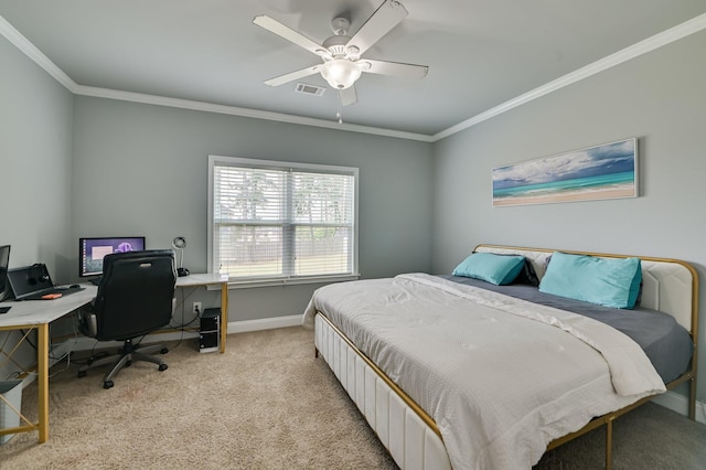 251 Wentworth Pl, Grovetown, GA 30813 - bedroom with carpet flooring, crown molding, baseboards, an office area, and a ceiling fan