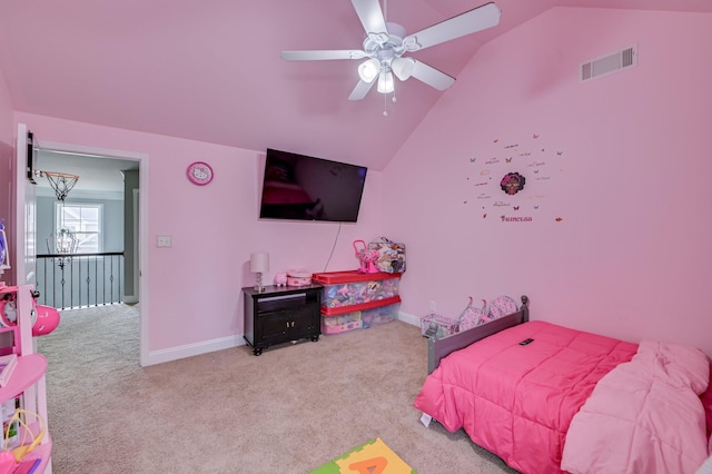 251 Wentworth Pl, Grovetown, GA 30813 - bedroom with carpet, vaulted ceiling, baseboards, and a ceiling fan