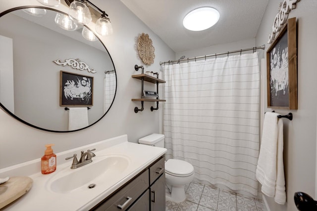 188 Marks Walden Rd, Blythe, GA 30805 - bathroom featuring toilet, vanity, tile patterned flooring, a textured ceiling, and a shower with curtain