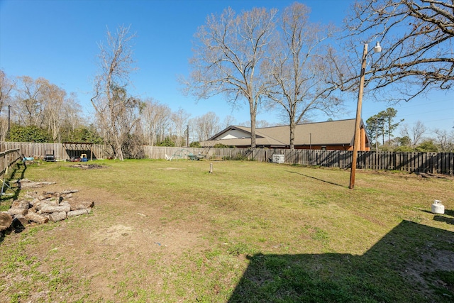 view of yard with a fenced backyard