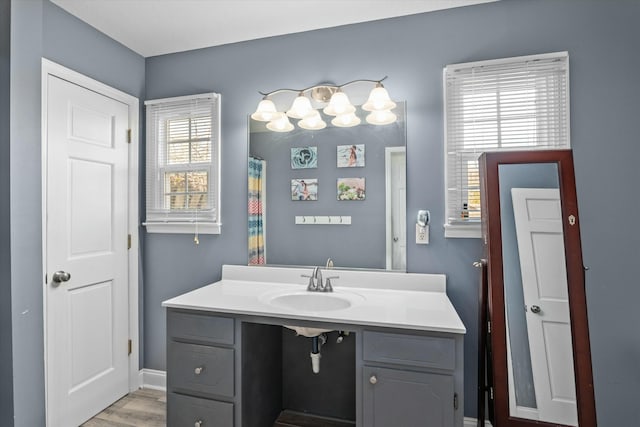 full bath featuring a sink, baseboards, and wood finished floors