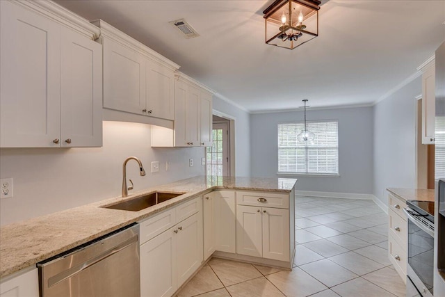 5776 Carriage Hills Dr, Martinez, GA 30907 - kitchen featuring stainless steel appliances, ornamental molding, light tile patterned floors, white cabinets, and light stone countertops