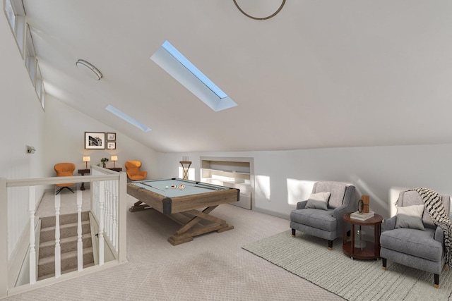 3408 Wheeler Rd, Augusta, GA 30909 - playroom with a skylight, carpet flooring, lofted ceiling, and billiards