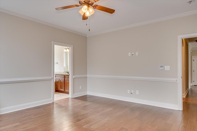 514 Hardwick Ct, Evans, GA 30809 - unfurnished room with a ceiling fan, crown molding, light wood finished floors, baseboards, and fire sprinkler in ceiling