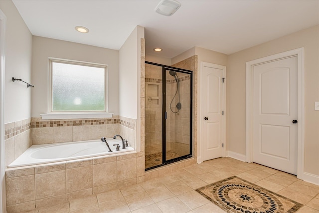 514 Hardwick Ct, Evans, GA 30809 - full bath with a garden tub, a stall shower, tile patterned floors, and recessed lighting