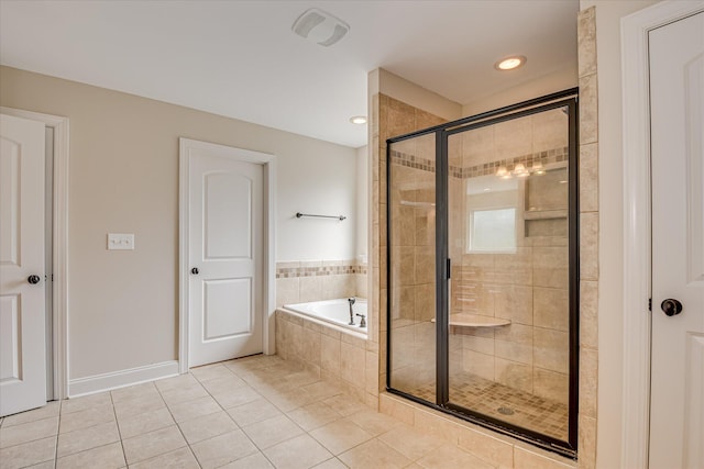 514 Hardwick Ct, Evans, GA 30809 - bathroom with tile patterned flooring, a bath, a stall shower, and baseboards