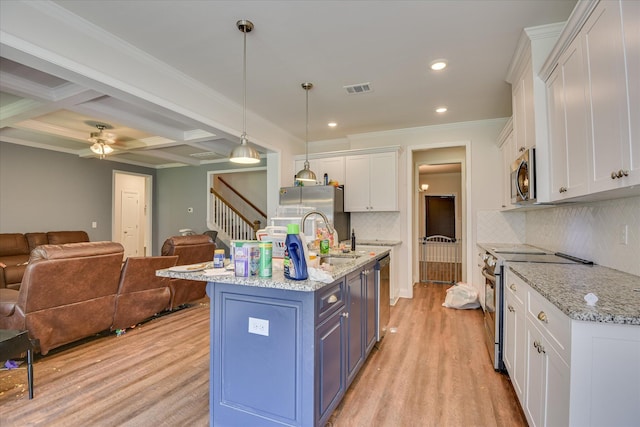 3015 Bannack Ln, Harlem, GA 30814 - kitchen with appliances with stainless steel finishes, open floor plan, light wood-style floors, white cabinetry, and tasteful backsplash