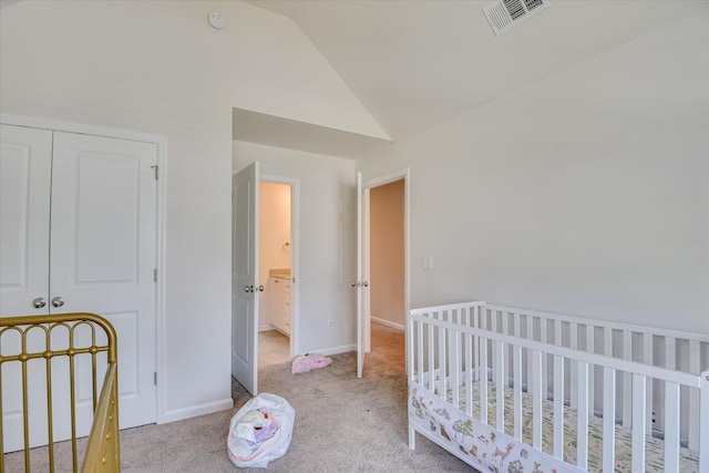 3015 Bannack Ln, Harlem, GA 30814 - carpeted bedroom featuring vaulted ceiling and a nursery area