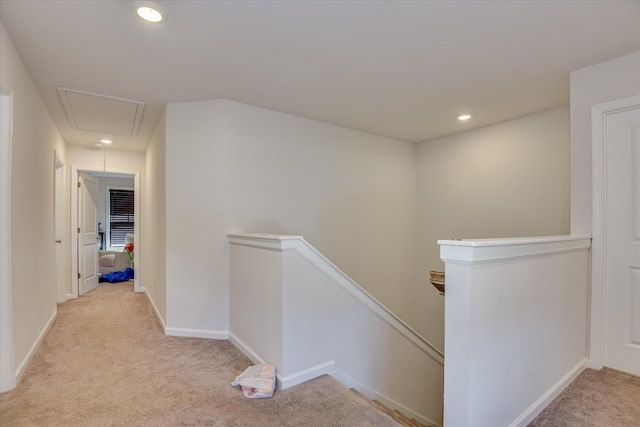 3015 Bannack Ln, Harlem, GA 30814 - hallway with an upstairs landing, attic access, carpet, and recessed lighting