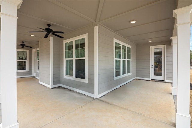 view of patio / terrace featuring covered porch and ceiling fan