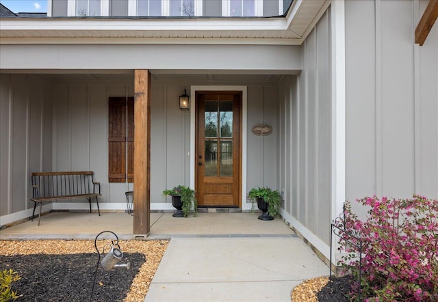 entrance to property with board and batten siding