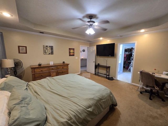 318 Elbrus Way, Grovetown, GA 30813 - bedroom featuring a raised ceiling, light colored carpet, crown molding, recessed lighting, and a spacious closet