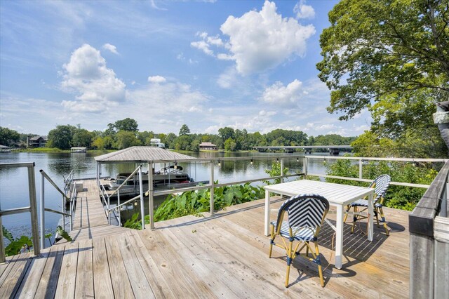 view of dock with a water view