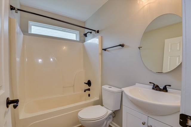 full bath with toilet, washtub / shower combination, and vanity