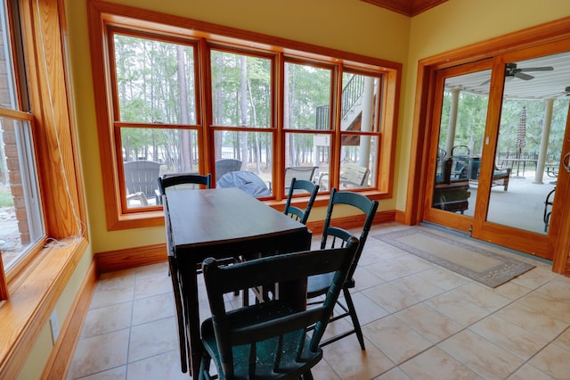 148 Grandview Dr, Mccormick, SC 29835 - dining room with a ceiling fan, baseboards, and light tile patterned floors