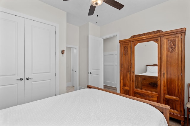 bedroom with a closet and ceiling fan