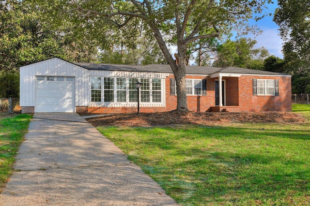 ranch-style house with a front lawn and a garage