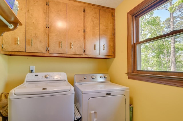 laundry area featuring washing machine and dryer and cabinet space