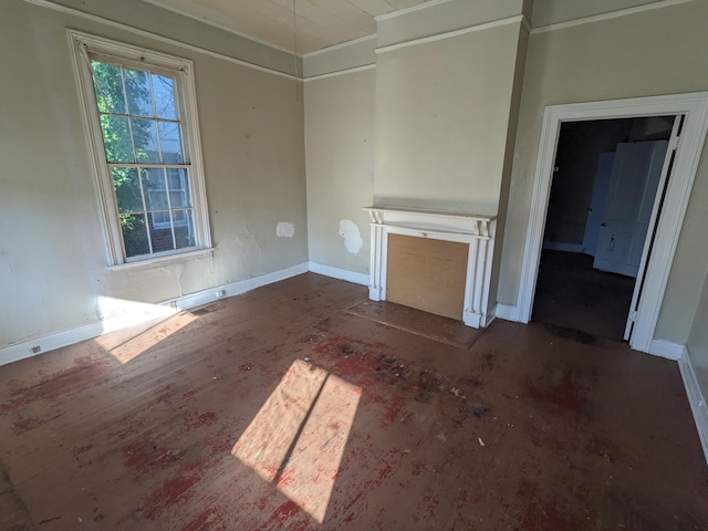 1316 Druid Park Ave, Augusta, GA 30904 - unfurnished living room featuring baseboards, a fireplace, crown molding, and wood finished floors