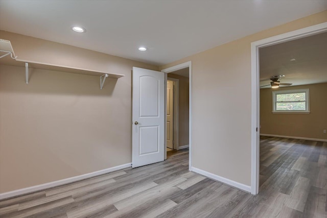 interior space featuring ceiling fan and light hardwood / wood-style floors