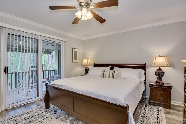 315 Coastal Cv, Mccormick, SC 29835 - bedroom featuring access to outside, ornamental molding, light wood finished floors, ceiling fan, and baseboards