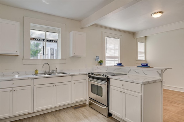 1847 Warren St, Augusta, GA 30904 - kitchen with a sink, stainless steel electric range oven, a peninsula, and light wood-style flooring