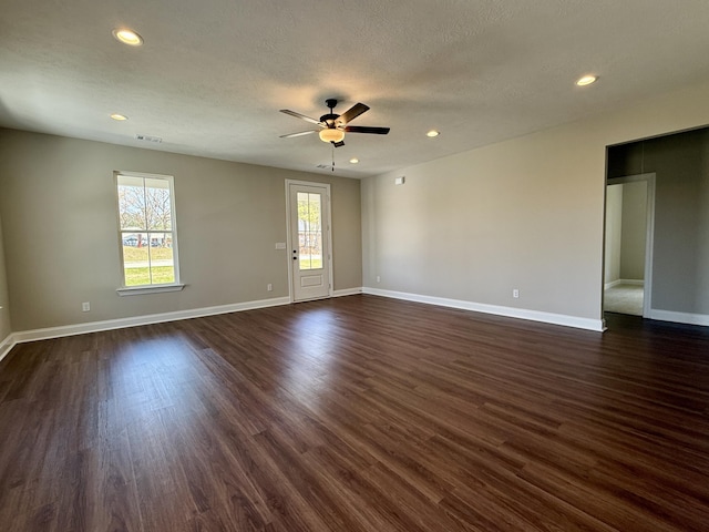 213 Whiskey Rd, Grovetown, GA 30813 - spare room with recessed lighting, dark wood-type flooring, baseboards, a textured ceiling, and ceiling fan