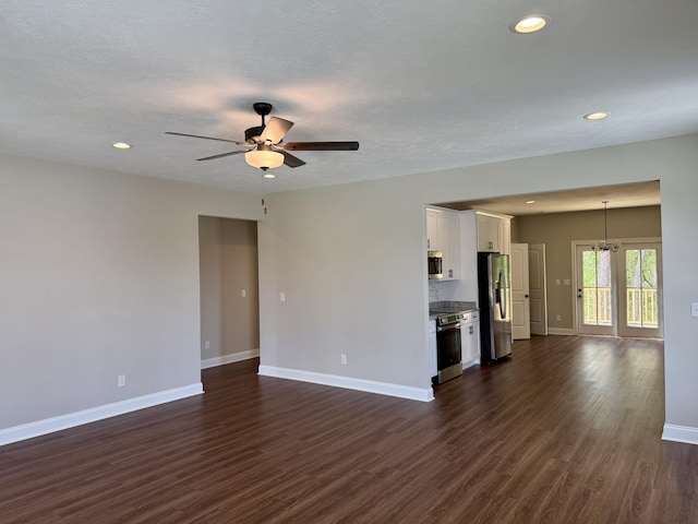 213 Whiskey Rd, Grovetown, GA 30813 - unfurnished living room with baseboards, recessed lighting, dark wood-type flooring, and a ceiling fan