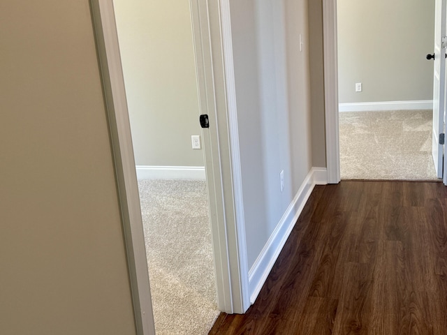 213 Whiskey Rd, Grovetown, GA 30813 - hall featuring baseboards, dark wood-style floors, and dark carpet