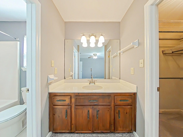 4373 Quail Creek Rd, Martinez, GA 30907 - bathroom featuring vanity, bathtub / shower combination, a chandelier, and a ceiling fan