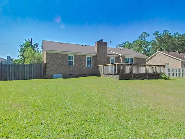 4373 Quail Creek Rd, Martinez, GA 30907 - rear view of property featuring crawl space, a deck, brick siding, and a chimney