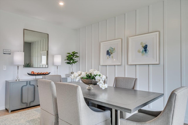 dining space featuring light hardwood / wood-style flooring