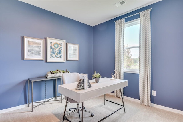 carpeted office with plenty of natural light