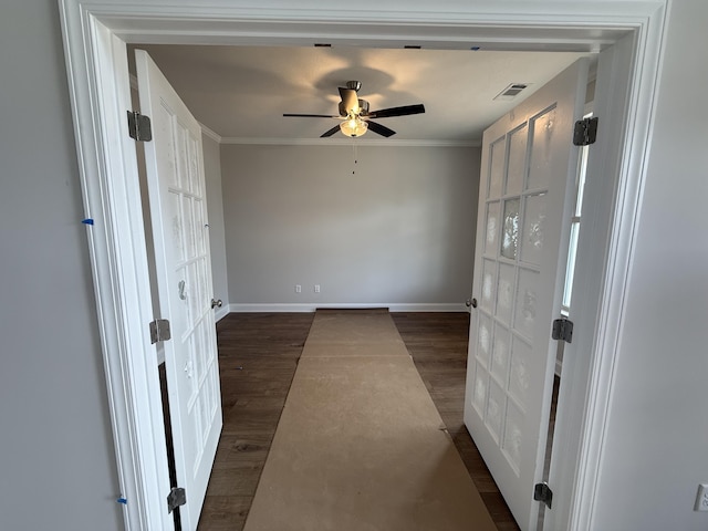 251 Prominence Dr, Grovetown, GA 30813 - unfurnished room with a ceiling fan, dark wood-type flooring, and ornamental molding
