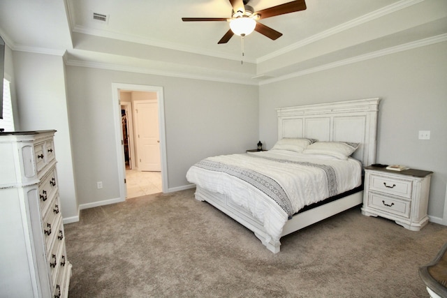 144 Caroleton Dr, Grovetown, GA 30813 - bedroom with carpet flooring, a raised ceiling, crown molding, baseboards, and ceiling fan