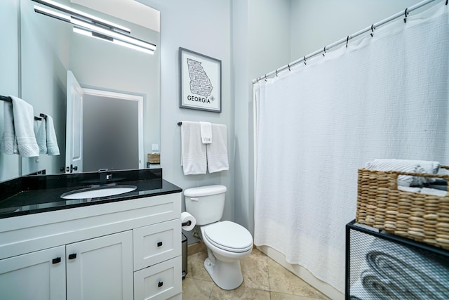 bathroom with tile patterned flooring, vanity, and toilet