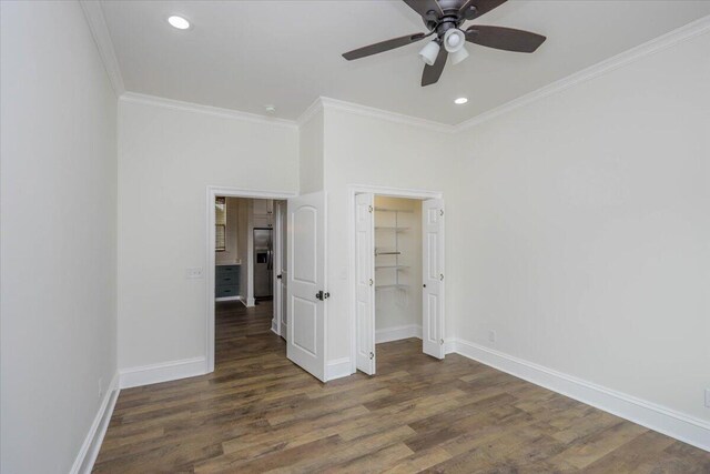 925 Beman St, Augusta, GA 30904 - unfurnished bedroom with crown molding, wood finished floors, baseboards, recessed lighting, and ceiling fan